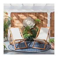 Eucalyptus Wood and Beige Sling Chairs, Set of 2