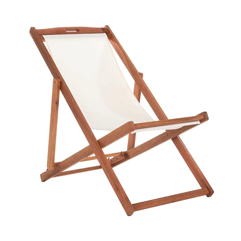 Eucalyptus Wood and Beige Sling Chairs, Set of 2