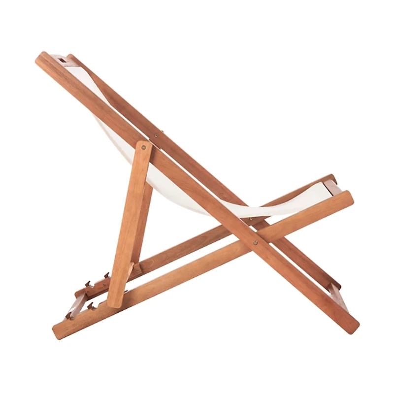 Eucalyptus Wood and Beige Sling Chairs, Set of 2