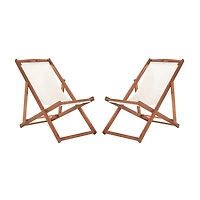 Eucalyptus Wood and Beige Sling Chairs, Set of 2