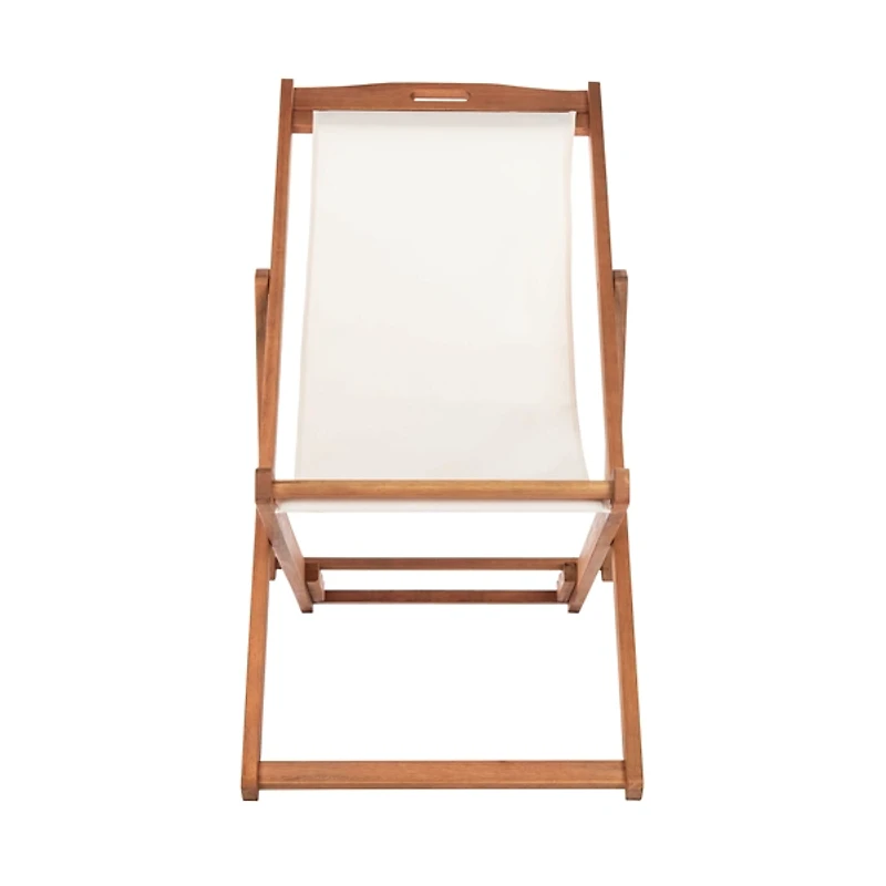 Eucalyptus Wood and Beige Sling Chairs, Set of 2