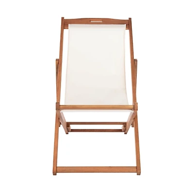 Eucalyptus Wood and Beige Sling Chairs, Set of 2