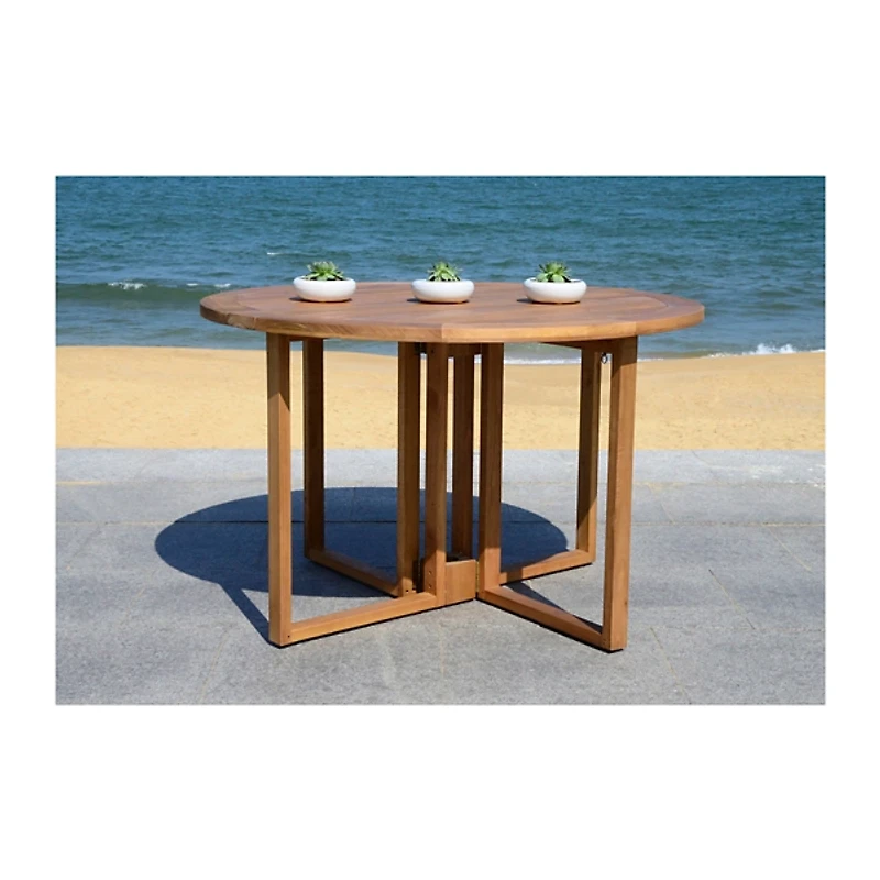 Round Natural Wood Foldable Outdoor Dining Table