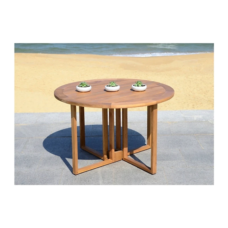 Round Natural Wood Foldable Outdoor Dining Table