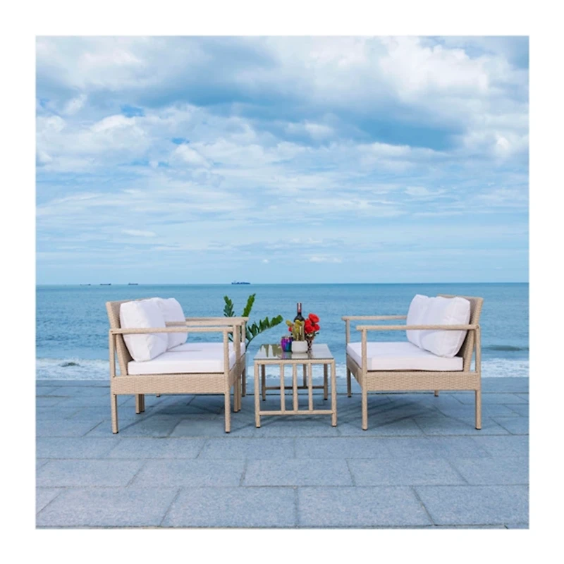 SAFAVIEH Beige and White Woven 4-pc. Outdoor Set