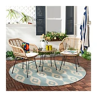 Brown Rattan 3-pc. Patio Set with Beige Cushions