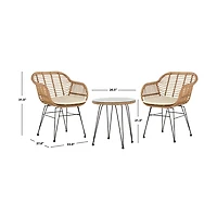 Brown Rattan 3-pc. Patio Set with Beige Cushions