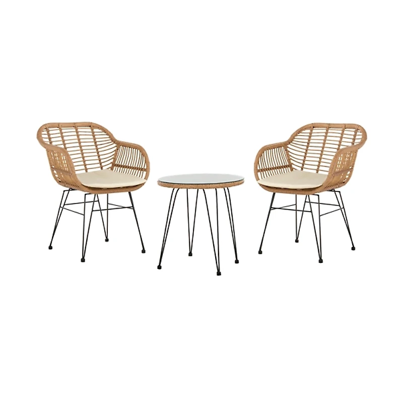 Brown Rattan 3-pc. Patio Set with Beige Cushions