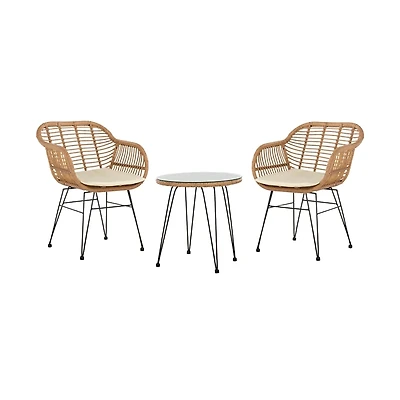 Brown Rattan 3-pc. Patio Set with Beige Cushions