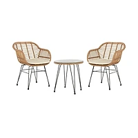 Brown Rattan 3-pc. Patio Set with Beige Cushions