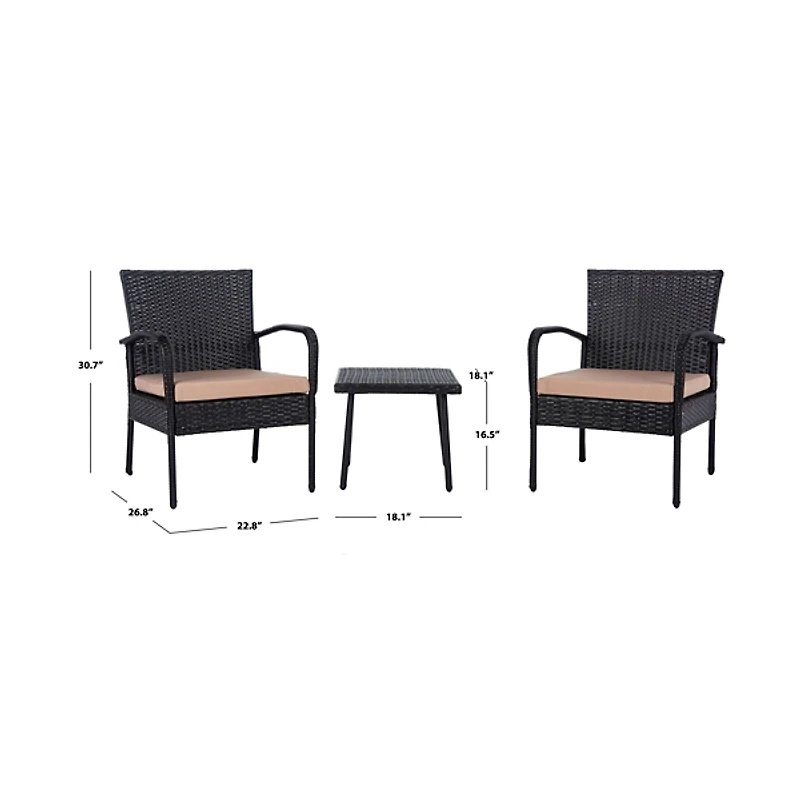 Black Wicker 3-pc. Patio Set with Beige Cushions