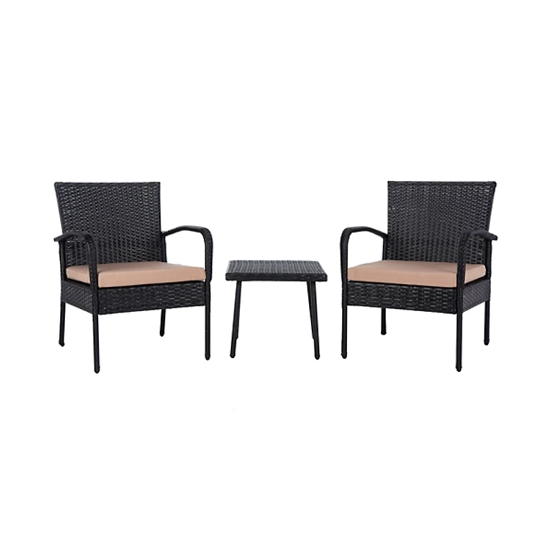 Black Wicker 3-pc. Patio Set with Beige Cushions