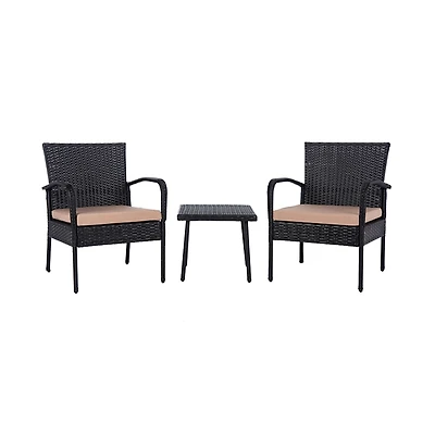 Black Wicker 3-pc. Patio Set with Beige Cushions