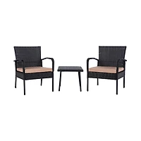 Black Wicker 3-pc. Patio Set with Beige Cushions