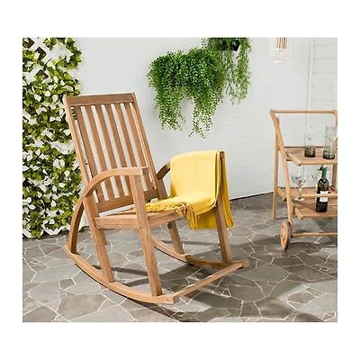 SAFAVIEH Wood Extended Arm Outdoor Rocking Chair