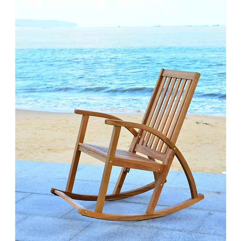 SAFAVIEH Wood Extended Arm Outdoor Rocking Chair