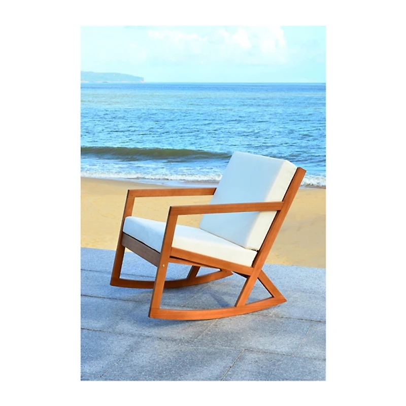 Eucalyptus Wood with Beige Cushion Rocking Chair