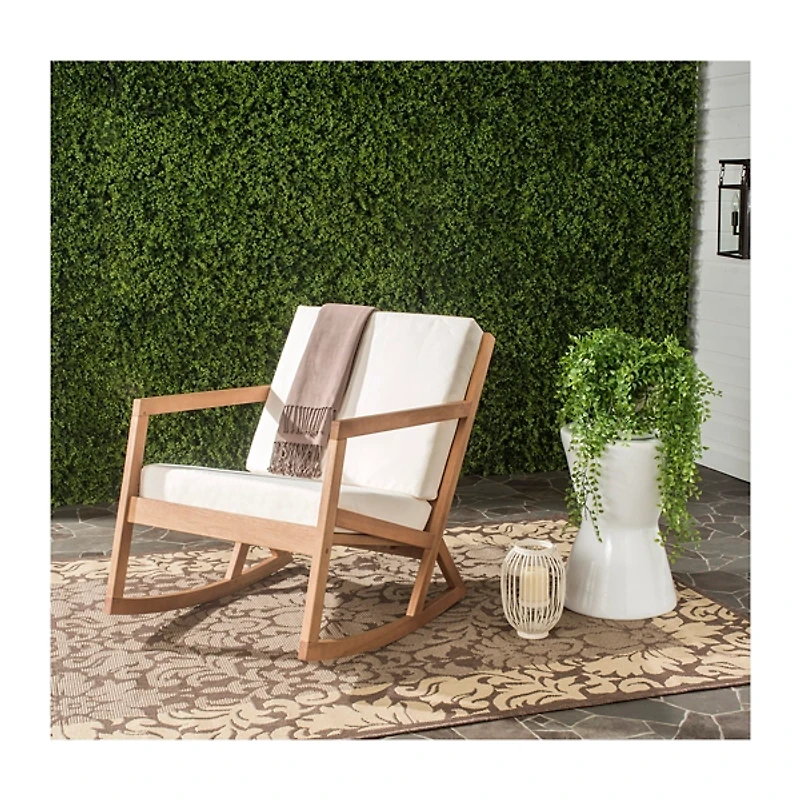 Eucalyptus Wood with Beige Cushion Rocking Chair