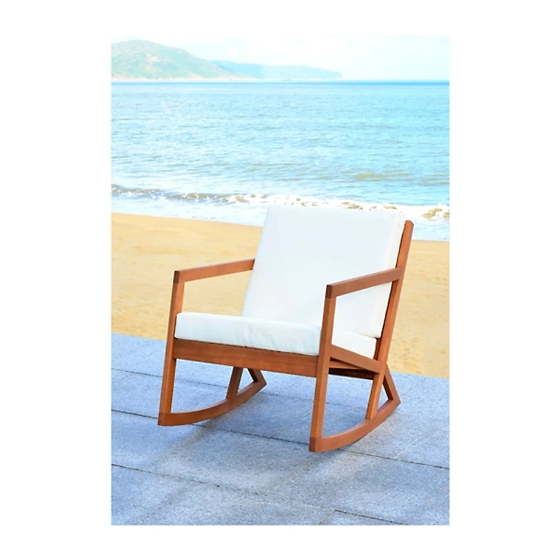 Eucalyptus Wood with Beige Cushion Rocking Chair