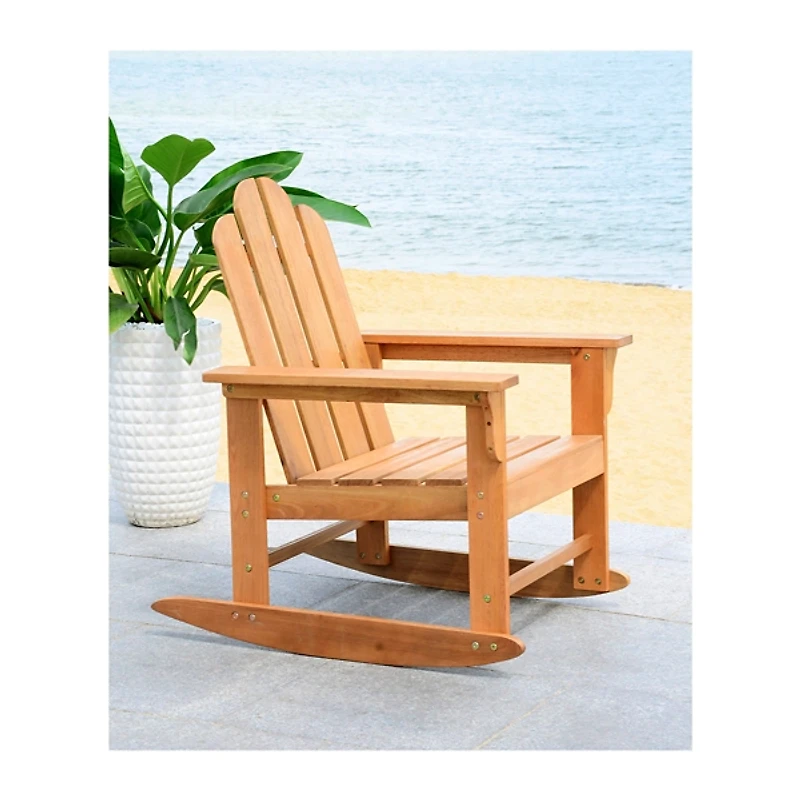 Natural Eucalyptus Wood Slatted Rocking Chair