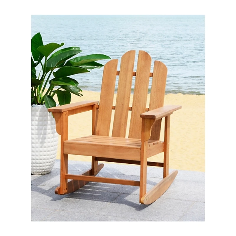 Natural Eucalyptus Wood Slatted Rocking Chair