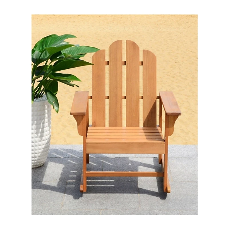 Natural Eucalyptus Wood Slatted Rocking Chair