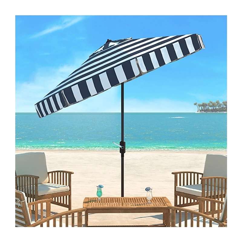 Navy Stripe Auto Tilt 9 ft. Outdoor Umbrella