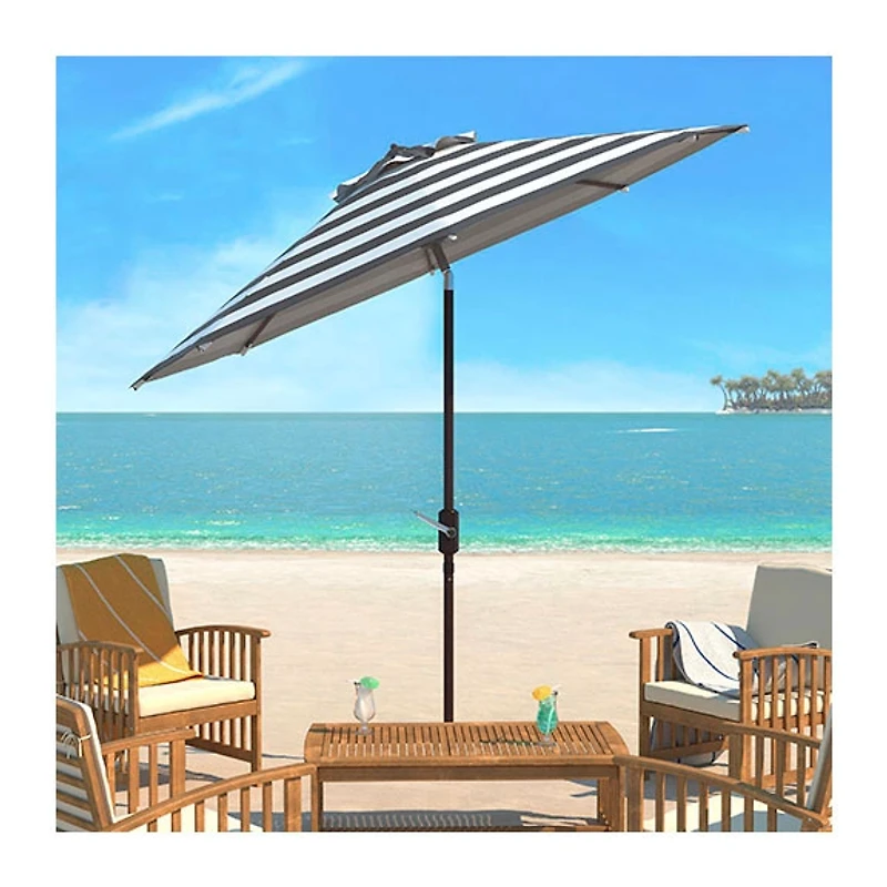 SAFAVIEH Gray Stripe Tilt 9 ft. Outdoor Umbrella