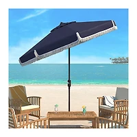 Navy Fringe Tilt Crank 9 ft. Outdoor Umbrella