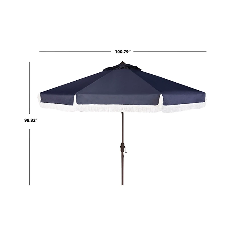 Navy Fringe Tilt Crank 9 ft. Outdoor Umbrella