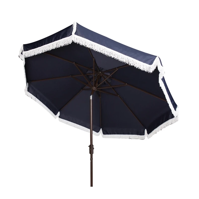 Navy Fringe Tilt Crank 9 ft. Outdoor Umbrella
