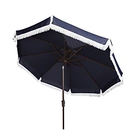 Navy Fringe Tilt Crank 9 ft. Outdoor Umbrella