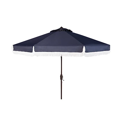 Navy Fringe Tilt Crank 9 ft. Outdoor Umbrella
