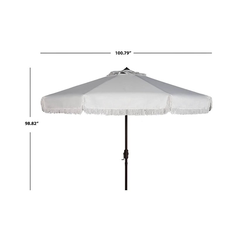 White Fringe Tilt Crank 9 ft. Outdoor Umbrella