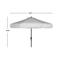 White Fringe Tilt Crank 9 ft. Outdoor Umbrella