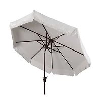 White Fringe Tilt Crank 9 ft. Outdoor Umbrella