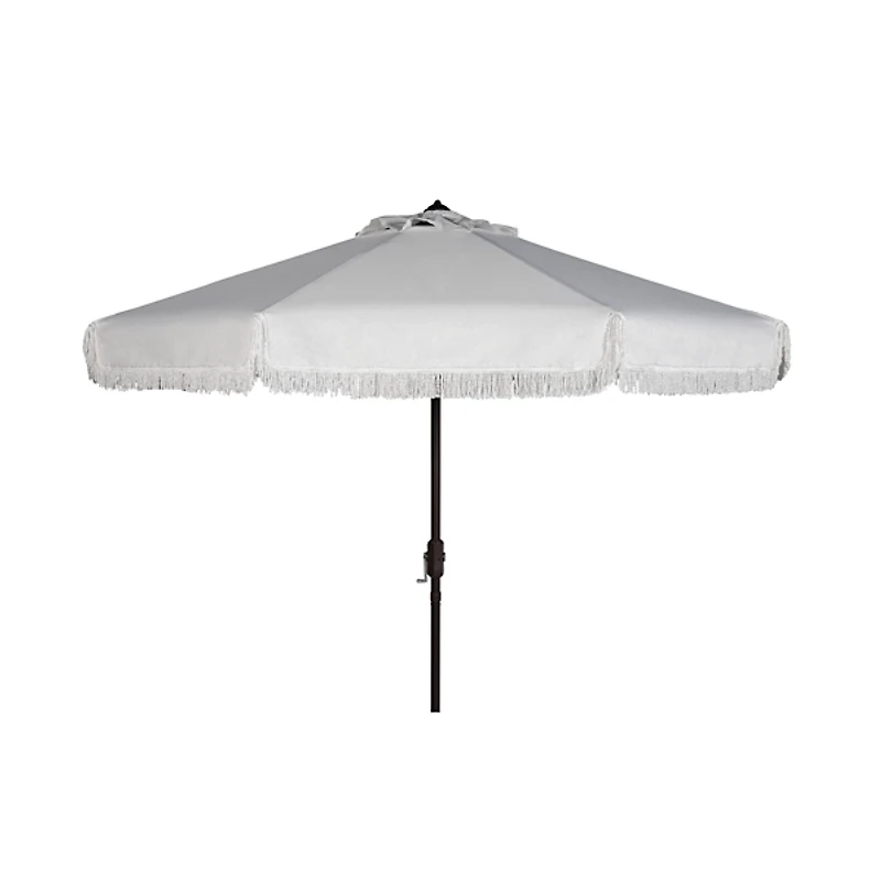 White Fringe Tilt Crank 9 ft. Outdoor Umbrella