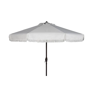 White Fringe Tilt Crank 9 ft. Outdoor Umbrella