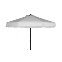 White Fringe Tilt Crank 9 ft. Outdoor Umbrella