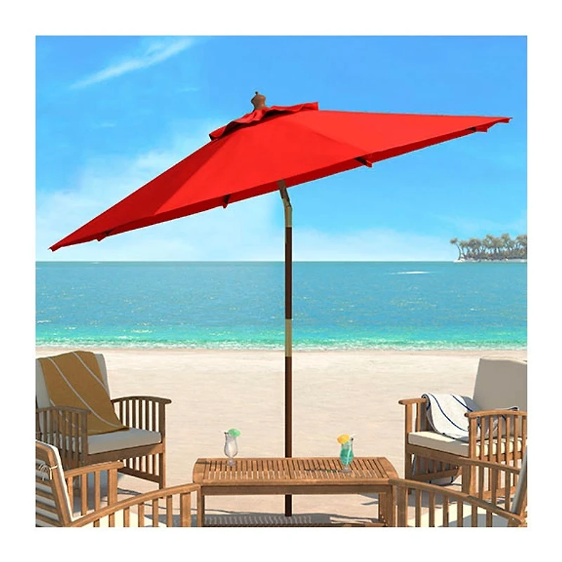 SAFAVIEH Red 9 ft. Eucalyptus Outdoor Umbrella
