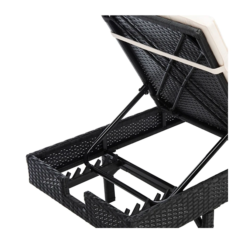 SAFAVIEH Black Wicker Chaise with Beige Cushion