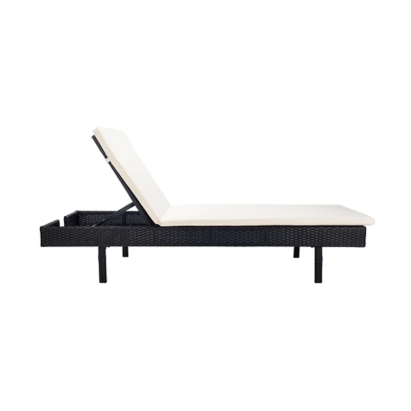 SAFAVIEH Black Wicker Chaise with Beige Cushion