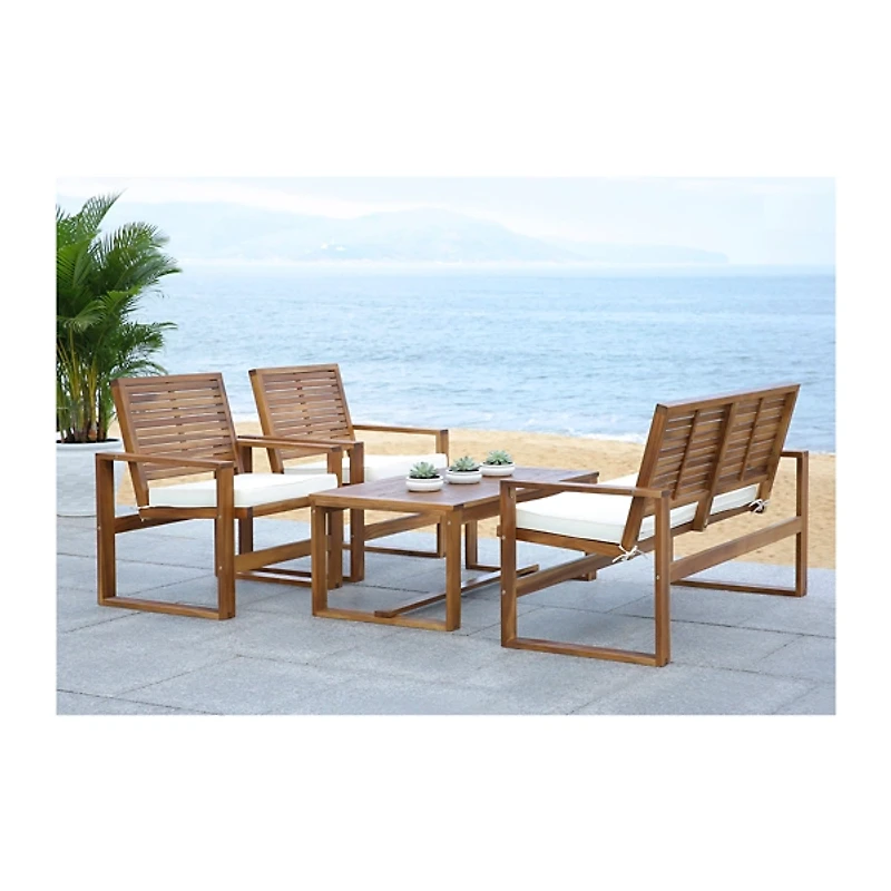 Natural Acacia 4-Pc. Patio Set with White Cushions
