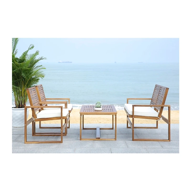 Natural Acacia 4-Pc. Patio Set with White Cushions