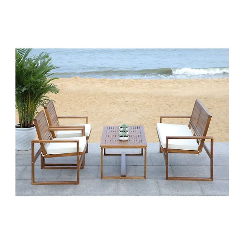 Natural Acacia 4-Pc. Patio Set with White Cushions