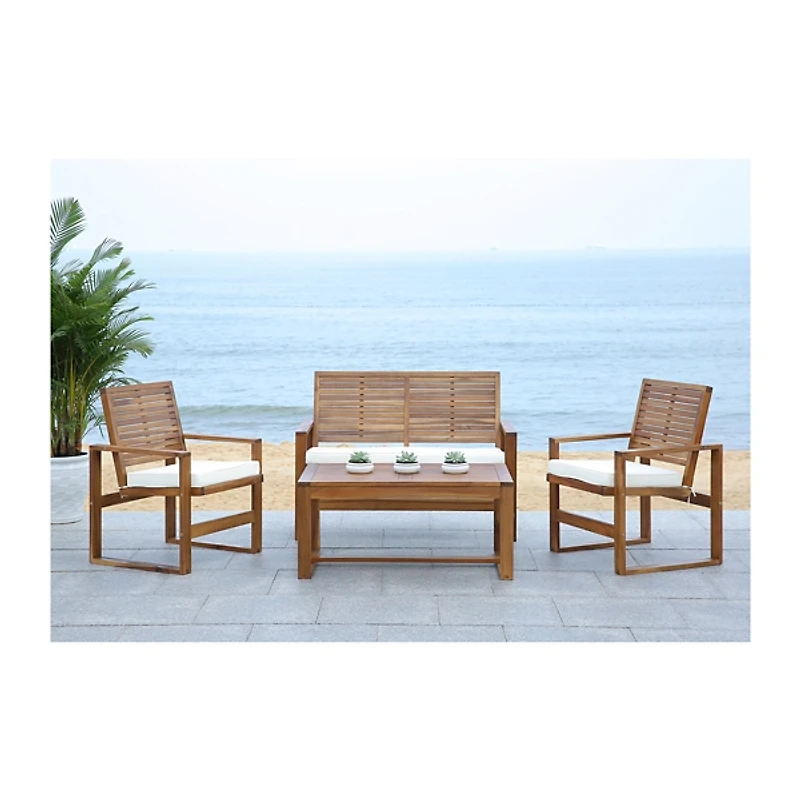 Natural Acacia 4-Pc. Patio Set with White Cushions