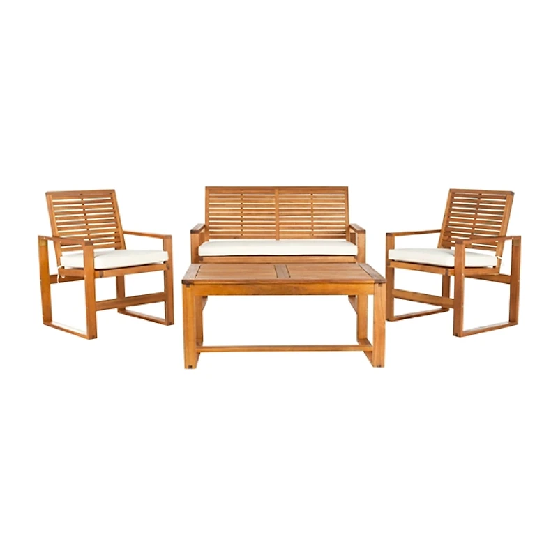 Natural Acacia 4-Pc. Patio Set with White Cushions