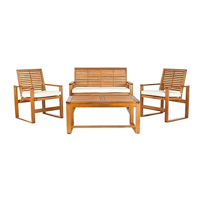 Natural Acacia 4-Pc. Patio Set with White Cushions