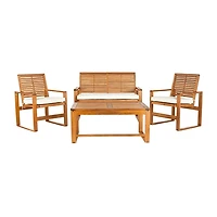 Natural Acacia 4-Pc. Patio Set with White Cushions