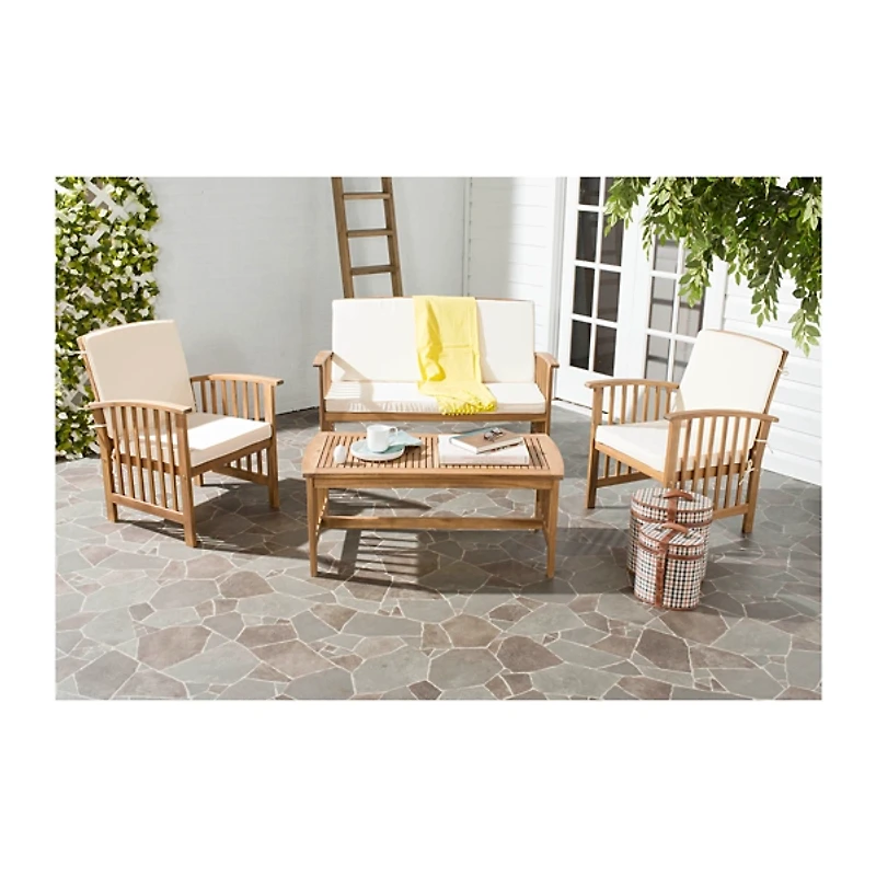 Caramel 4-pc. Acacia Patio Set with Beige Cushions